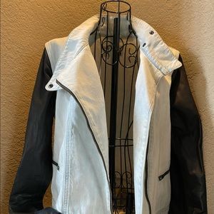 Rag and Bone Denim Jacket with leather sleeves.